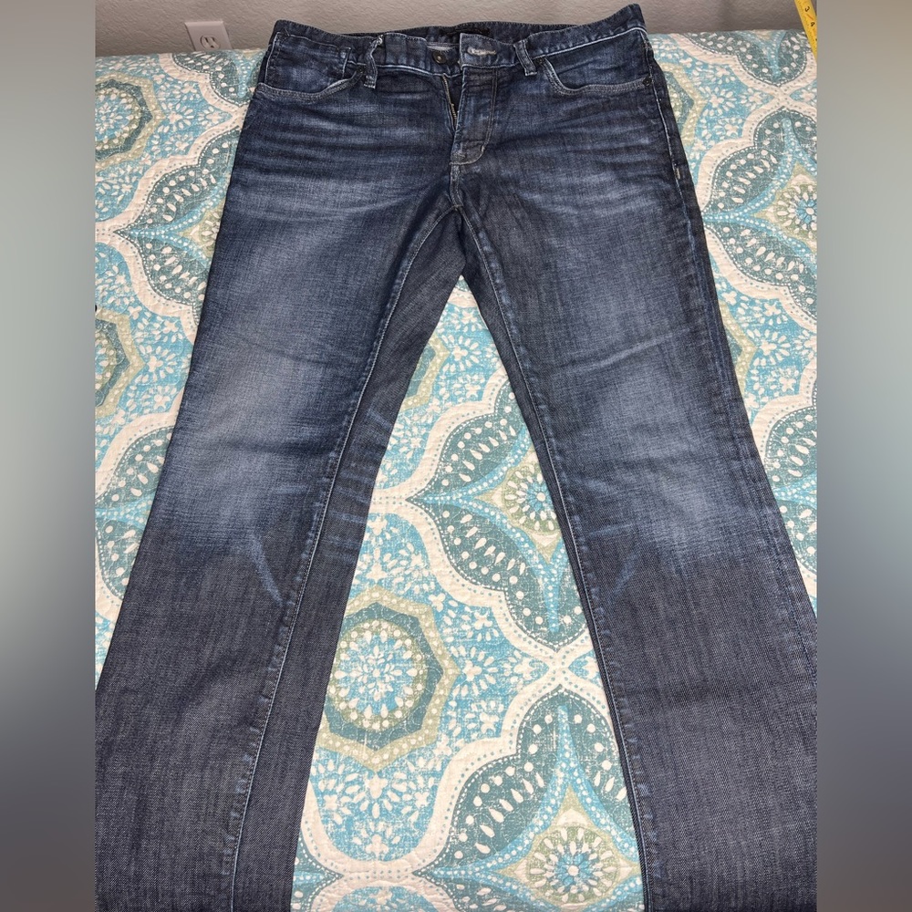 John Varvatos Bowery Slim Straight Jeans, Indigo Blue Distressed Finish
